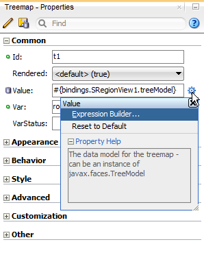 Treemap value attribute dropdown menu