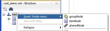 Context menu for inserting elements into menu