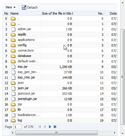 page 1 of a table, with forward and backward buttons