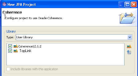 Coherence Page of the New JPA Project Wizard