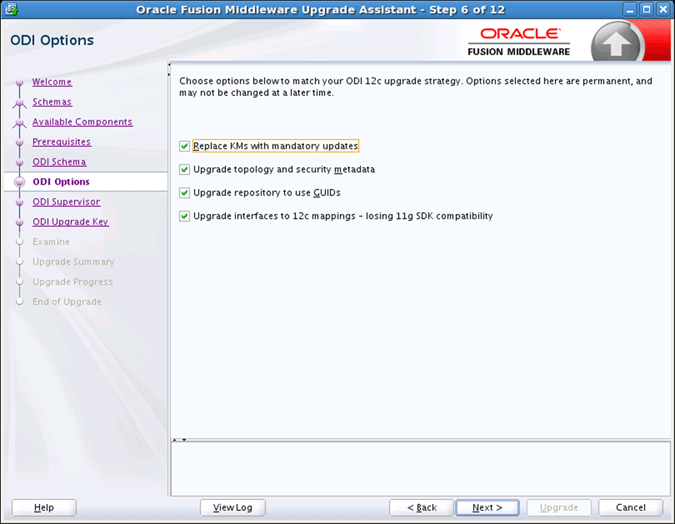 ODI Options Screen