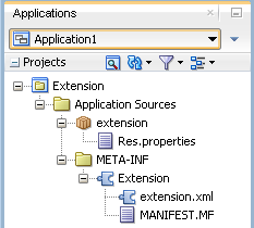 extension project in the Applications window