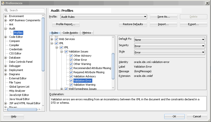 Audit Profiles page