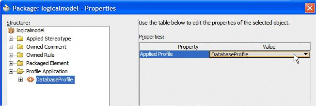 database package properties profile