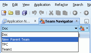 Selecting a team with the Team Navigator