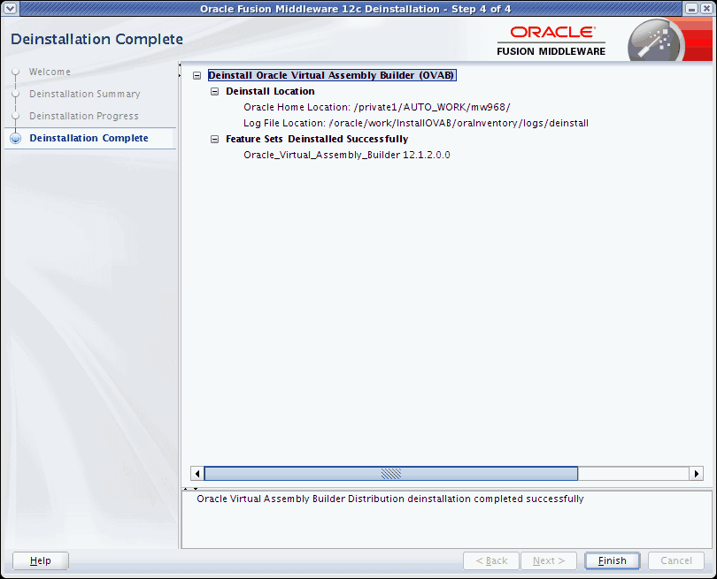 Deinstallation Complete page