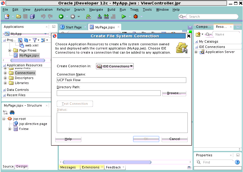 The create file system connection wizard