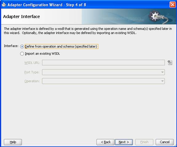 Description of "Figure 2-4 The Adapter Configuration Wizard Adapter Interface Screen" follows