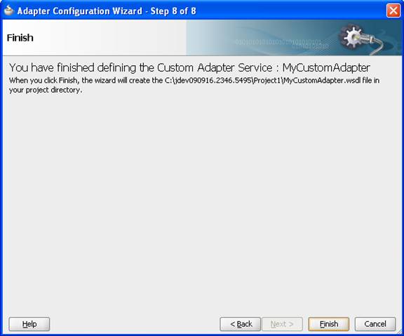 Description of "Figure 2-9 The Custom Adapter Wizard Finish Page" follows