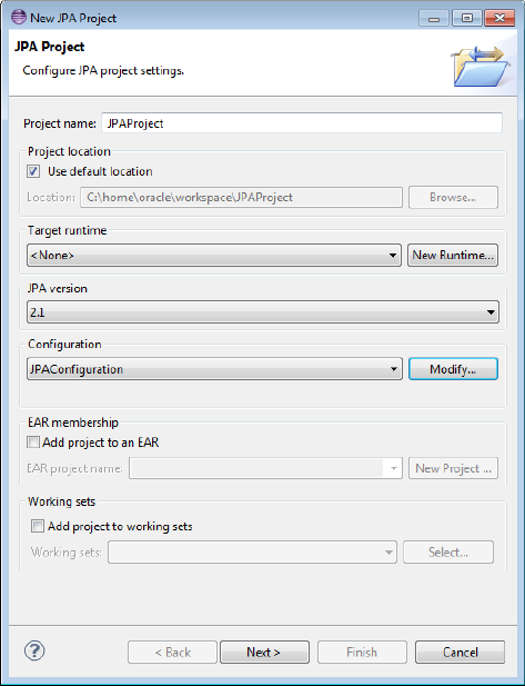 Contents of the JPA Projects Dialog Box