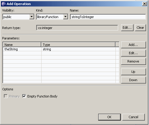 The Add Operation dialog lets you add a library function.