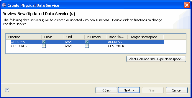 Review New/Updated DataService(s) dialog