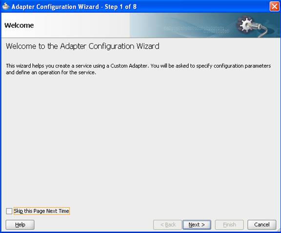 Description of "Figure 2-1 The Adapter Configuration Wizard Welcome Screen" follows