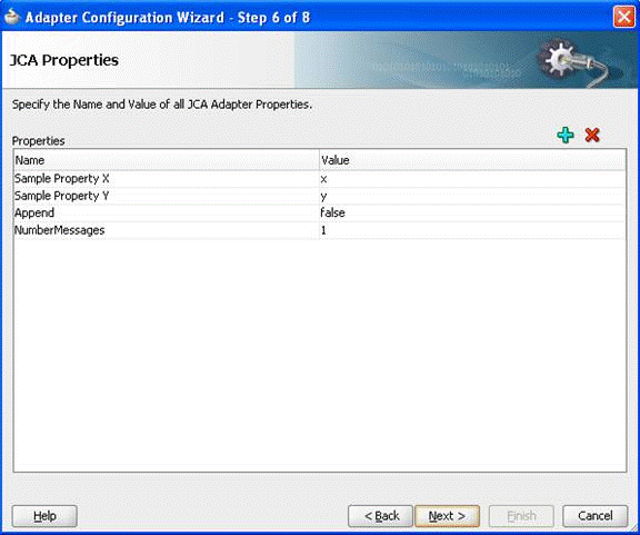 Description of "Figure 2-7 Adapter Configuration Wizard JCA Properties Screen" follows