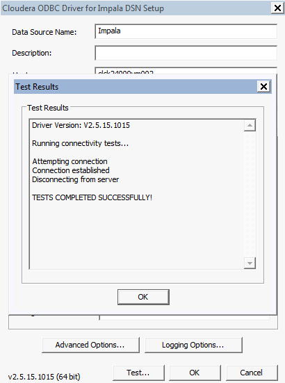 Shows the successful driver connectivity test.