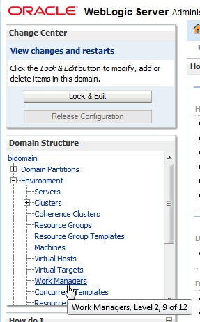 Work Managers link on the Domain Structure pane