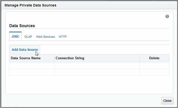 Manage Private Data Source Connections page