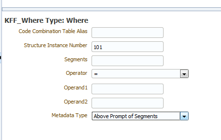 Fields for Where type Key Flexfield