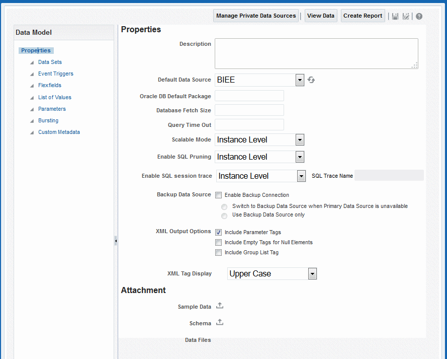 Data Model Editor interface
