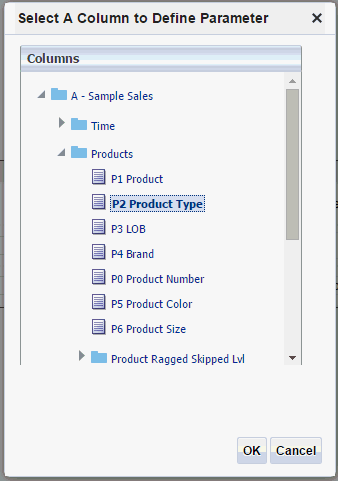 Selecting a parameter column.