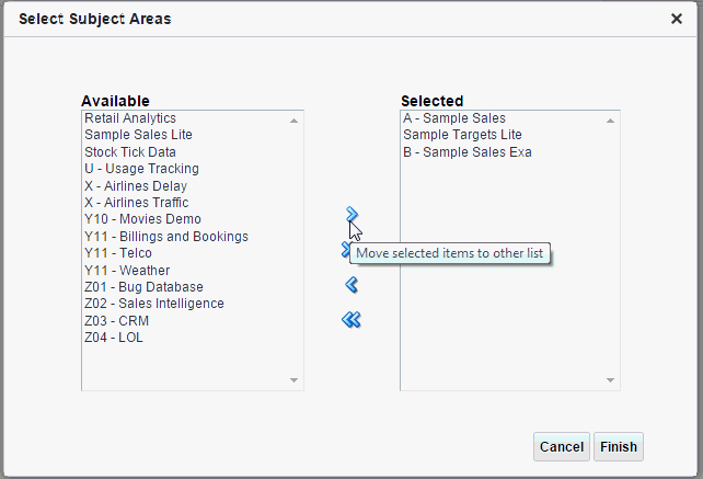 Select Subject Areas page
