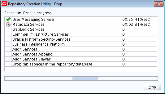 Description of the RCU Repository Drop Progress Screen follows