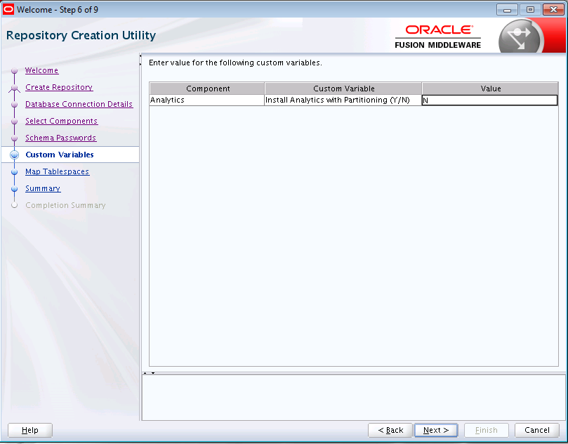 Description of the RCU Custom Variables for Oracle WebCenter Portal Analytics Screen follows