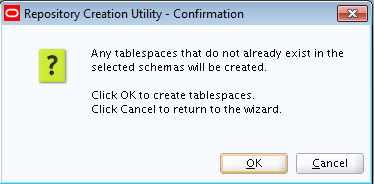 Description of the RCU Map Tablespaces Confirmation Screen follows