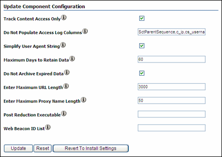 Configuration page for ContentTracker