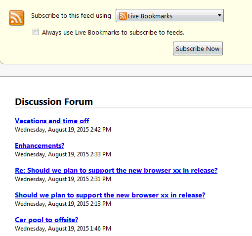 Discussions feed in RSS Manager