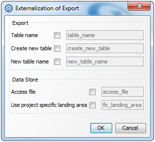 Export Externalization dialog for Access database