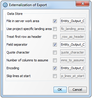 Export Externalization dialog for a Delimited Text file
