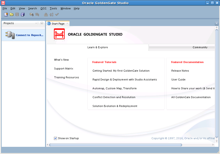 Oracle GoldenGate Studio Main Window