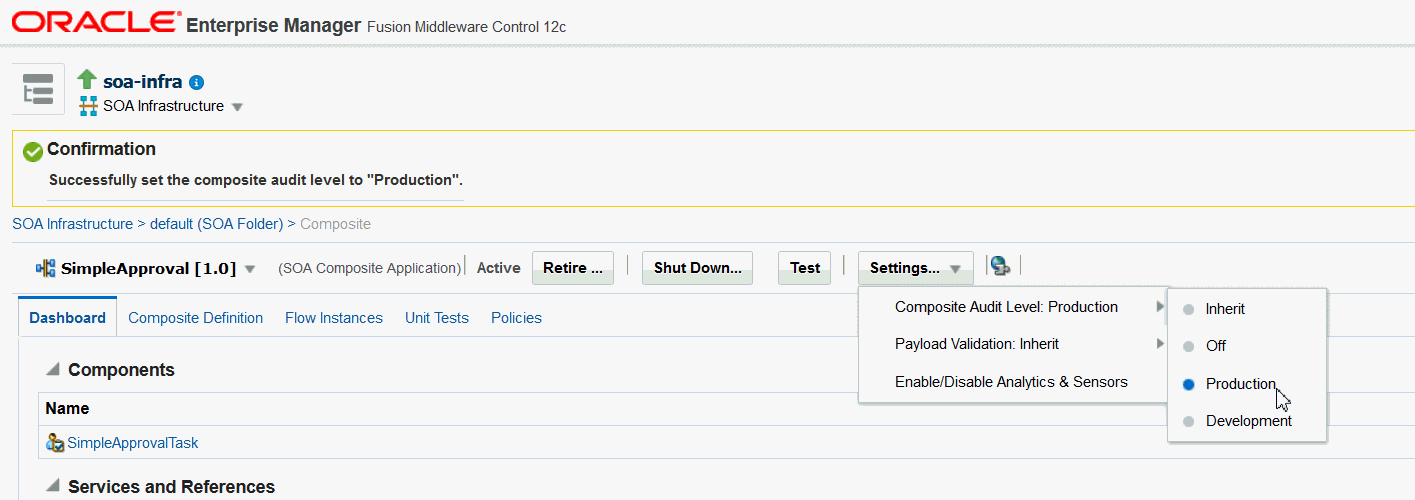 Setting Audit Level from composite home page.