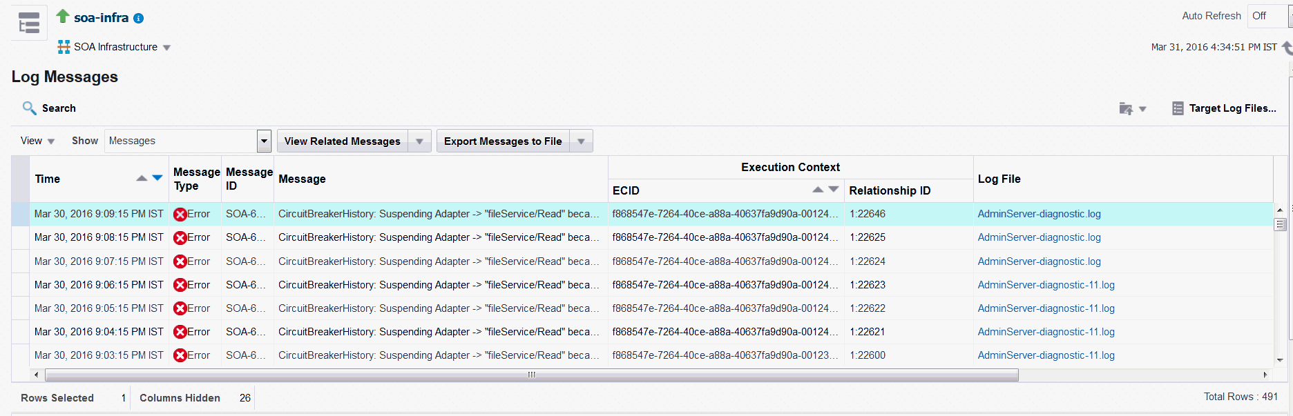 Log Messages page