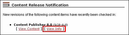 Content Release Notification page shows View Info link