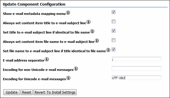 Configuration page for EmailMetadata