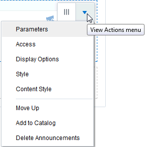 Announcements View Actions menu