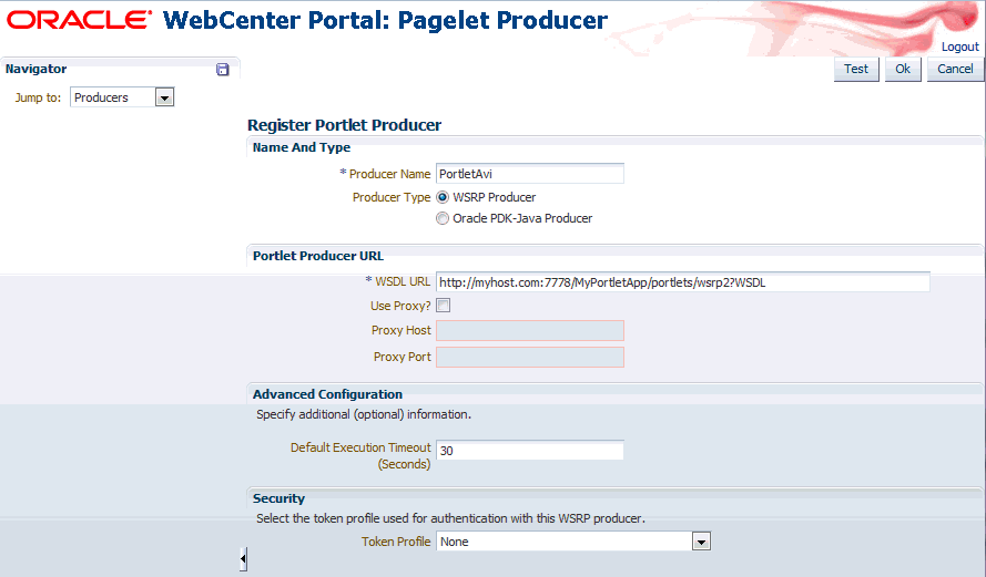 Register Portlet Producer page