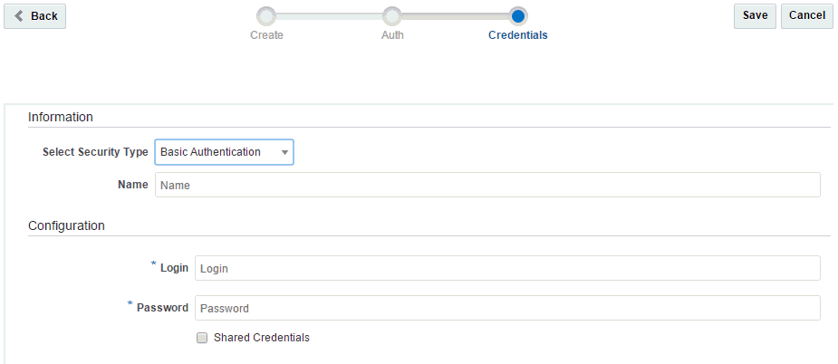 Create REST Data Source Wizard: Credentials Page