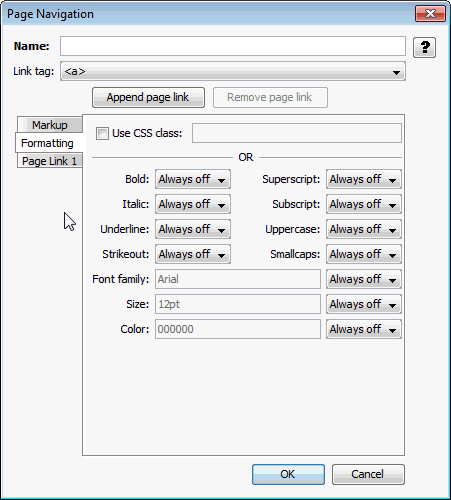 This is the Page Navigation Formatting tab