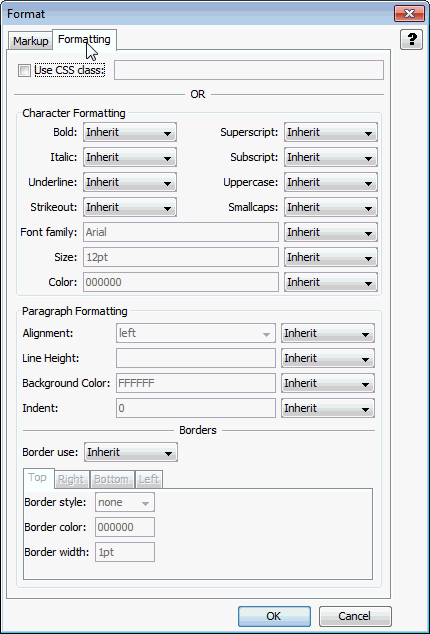 This is the Output Text Formats Formatting tab