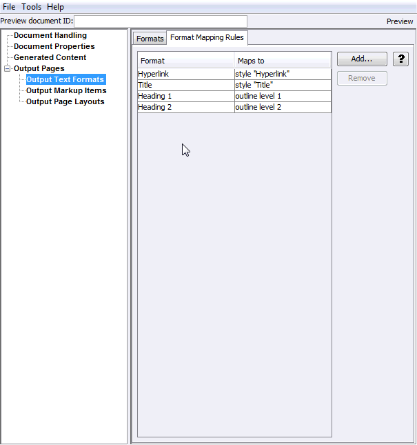 This is the Output Text Formats Format Mapping Rules tab