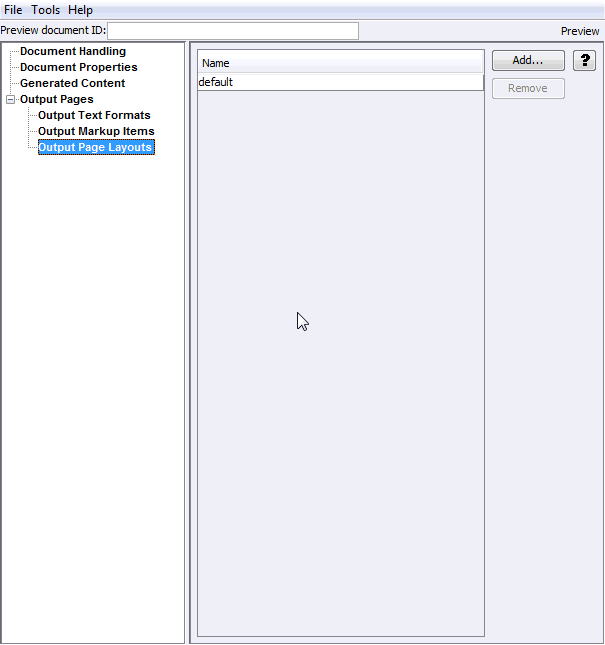This is the Add Output Page Layouts page