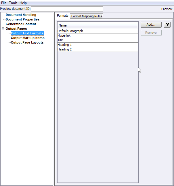 This is the Output Text Formats - Formats tab
