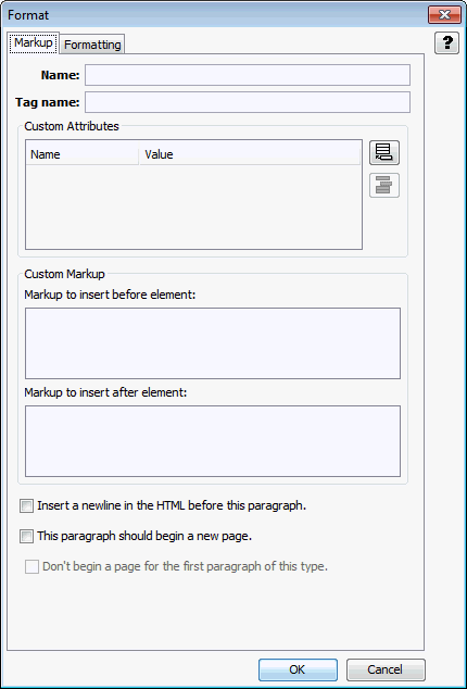 This is the Output Text Formats Markup tab
