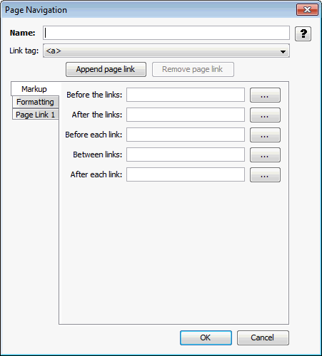 This is the Page Navigation Markup tab
