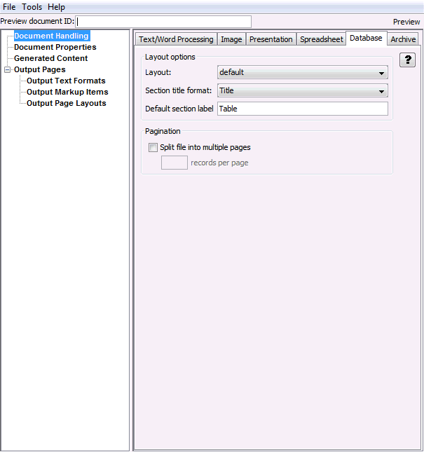 This is the Database Tab
