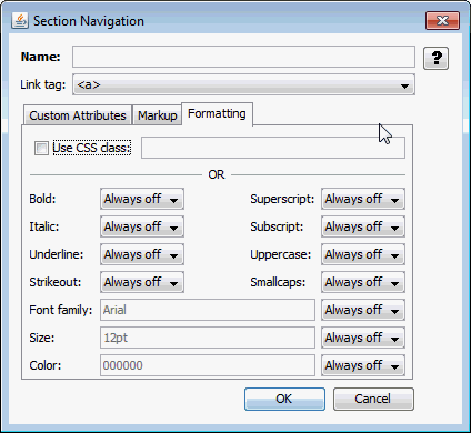 This is the Section Navigation Formatting tab