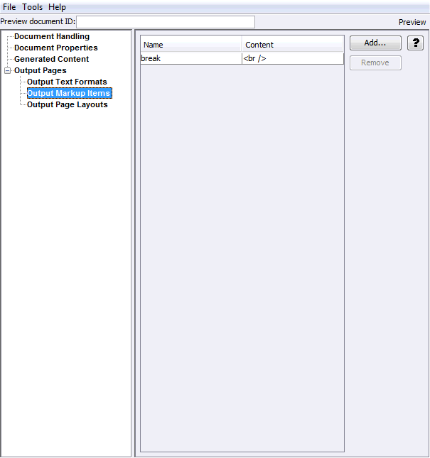 This is the Add Output Markup Items page